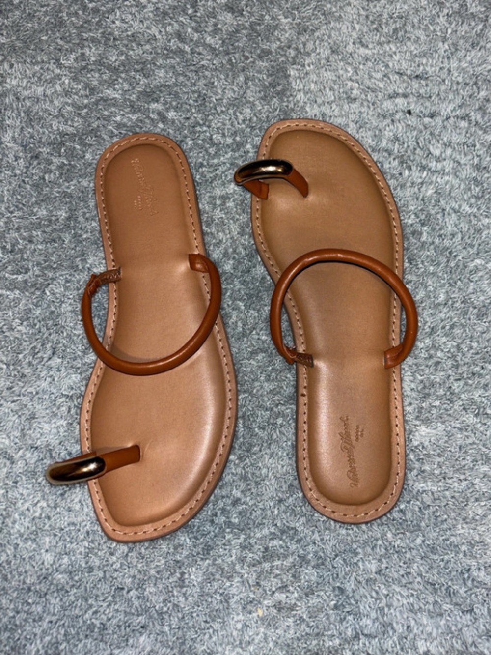 Tan Leather Toe-Loop Slide Sandals